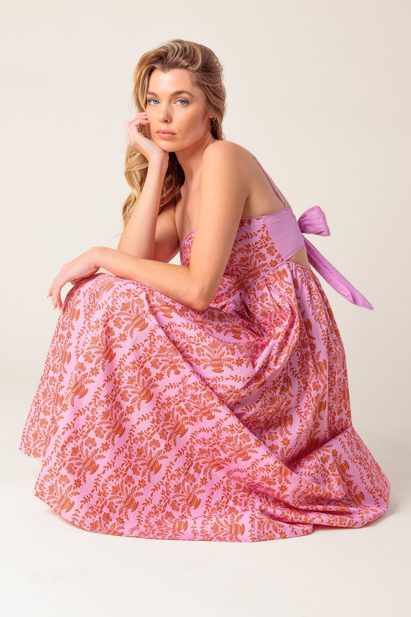 THE EVETTE PINK WOVEN MIDI DRESS Flying Tomato